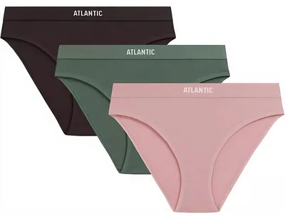 Zdjęcie produktu dla Bielizna damska, majtki Atlantic, w kolorach różowym, brązowym i zielonym, wykonane z bawełny, rozmiar M
