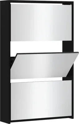 Produktbild von vidaXL Schuhschrank mit Spiegel 3-lagig Schwarz 63x17x102,5 cm