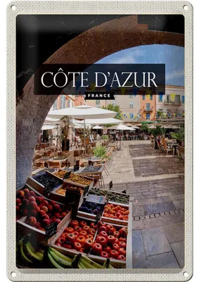 Produktbild von Blechschild Reise 20x30cm Cote d'azur France Obstmarkt Cafe