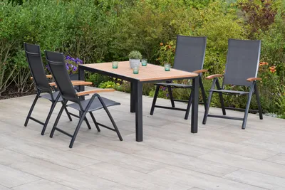 Produktbild von Merxx Gartenmöbelset "Toblino" 5tlg. mit Tisch 150 x 90 cm - Aluminiumgestell Graphit mit Textilbespannung Anthrazit und Akazienholz