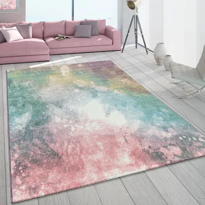 Produktbild von Teppich Wohnzimmer Bunt Rosa Grün Türkis Pastell Farbverlauf Robust Kurzflor Grösse 160x230 cm