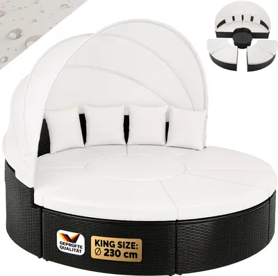 Produktbild von CASARIA® Sonnenliege Sonneninsel 230cm XXL Extra Groß Wetterfest Mit Dach & 4 Kissen Relaxliege Gartenmöbel Set Auflagen Gartenliege Outdoor Polyrattan Schwarz