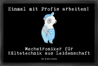 Produktbild von Mr. & Mrs. Panda Fussmatte Mechatroniker für Kältetechnik Leidenschaft 50 x 75 cm - Schwarz - Geschenk, Schmutzfangmatte, Spruch, Eingangsmatte, fußmatte, Gesellenprüfung