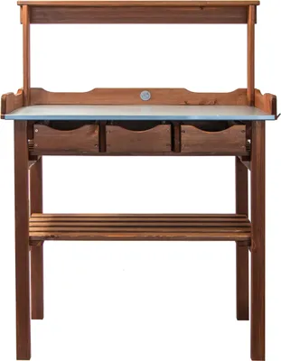 Produktbild von mgc24 Pflanztisch Deluxe 78x38x112cm Kiefer dunkelbraun, verzinkte Arbeitsplatte mit 3 Schubladen