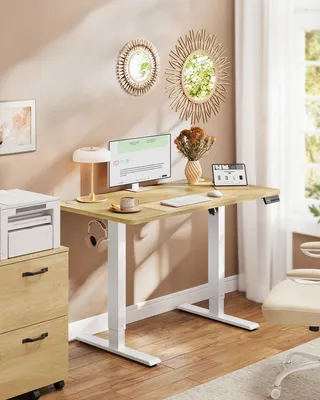 Produktbild von VASAGLE Elektrisch verstellbarer Stehtisch, Memory-Funktion mit 4 Höhen, Schreibtisch für Home Office, 100 x 60 cm, eichenfarben