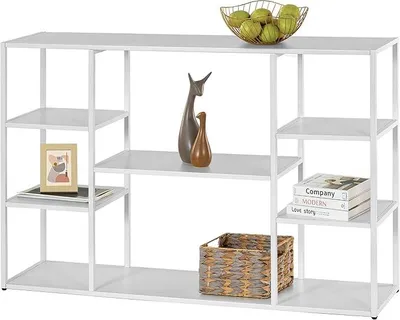 Imagen del producto de Mesa consola estrecha de 120 cm para sofá, diseño moderno, ideal para colocar detrás del sofá y con espacio de almacenamiento. Estantería de 4 niveles para salón, dormitorio o pasillo (blanca, 120 x 30 x 80 cm)
