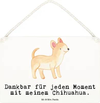 Produktbild von Mr. & Mrs. Panda Schild Chihuahua Moment DIN A6 - Weiß - Geschenk, wandtafel, holzbild, Türschild, Wandbild Holz, Holzschild