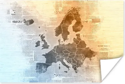 Produktbild von MuchoWow® Poster Karte - Europa - Zeitungen 60x40 cm - Schlafzimmerdekoration