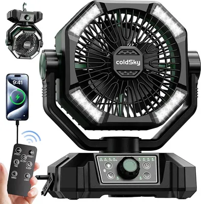 Image de Ventilateur de camping portable, batterie 20000mAh, 8 vitesses, vert