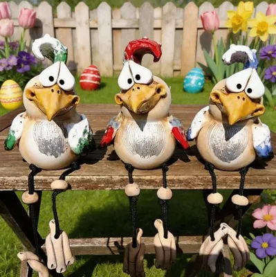 3er-Set Keramik-Hühnerfiguren, wetterbeständig, Gartendeko