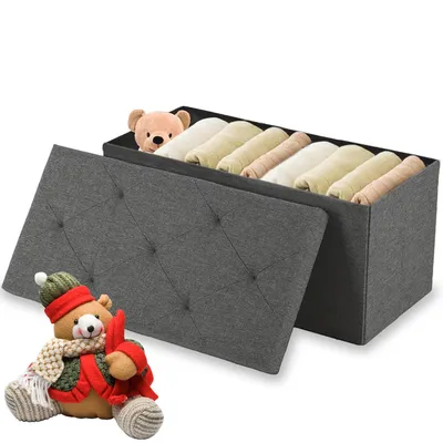 Produktbild von 76 x 38 cm Truhenbank mit Stauraum, Sitzhocker mit Stauraum, bis 150 kg Belastbar, Fusshocker für Wohnzimmer Schlafzimmer Schlafsaal, Grau