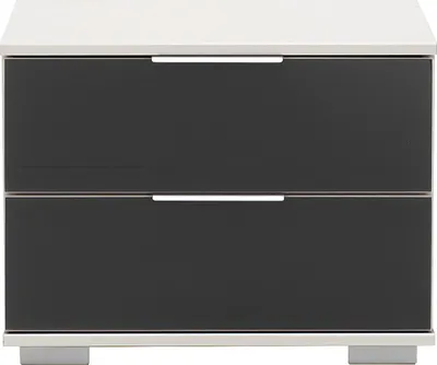 Produktbild von Schlafzimmer Nachttisch Nachtschrank in weiß mit grauem Glas ELSTRA-43, B/H/T ca. 52/40/38 cm