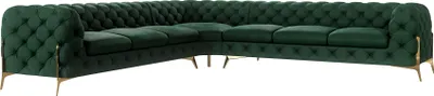 Produktbild von S-STYLE MÖBEL - Chesterfield Ecksofa Nova mit Goldene Metall Füßen aus Flasche Grün Samtstoff, B/T/H: 323 cm/ 323 cm/ 75 cm