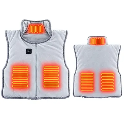 Produktbild von Beheizbarer Schulter-Nacken-Wärmer, 3 Temperaturstufen 45/55/65 °C, 5 Heizzonen, USB-betrieben, weicher Kristallplüsch, Grau
