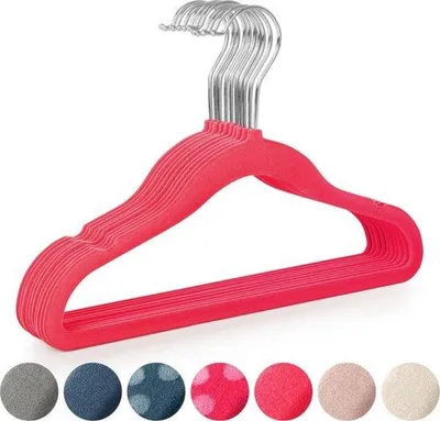 Image de Lot de 50 cintres pour enfants, rose, avec bordure en velours, pivotants