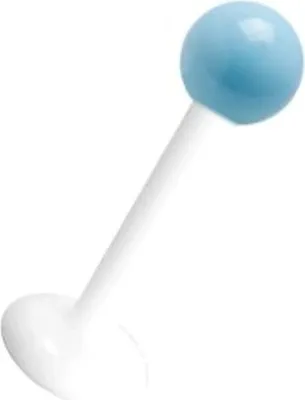 Immagine prodotto di Piercing Labret Bioplast in bianco con sfera in acciaio inossidabile smaltata blu chiaro da 3 mm - F-EBLBN.WH-LBL1,2 mm - 6,0 millimetri