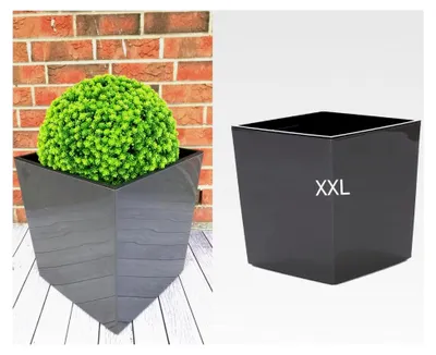 Produktbild von XXL Pflanzkübel aus Kunststoff in Hochglanzfarbe Anthrazit mit herausnehmbarem Einsatz, BxTxH in cm: 39 x 39 x 41 cm
