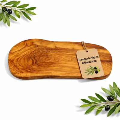 Schneidebrett aus Olivenholz, 40 x 20 x 1,5 cm, massiv, antibakteriell, 1 Stück