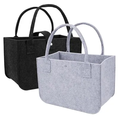 Immagine prodotto di Borse in feltro, 2 pezzi, pieghevoli, shopper, 30x20x18 cm, nero e grigio