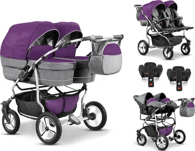 Produktbild von Zwillingskinderwagen 5 in 1 Twin Star inkl. Autositze und Iso Bases - 14 Teile - in 16 Farben