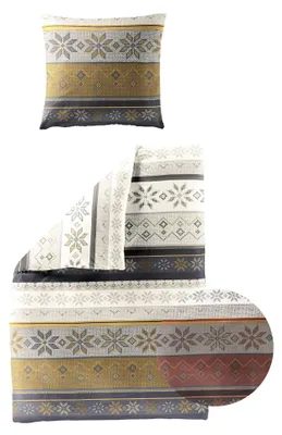 Produktbild von JACK by Bierbaum Biber Bettwäsche 2 tlg. 135x200cm Norway Strickmuster Braun Gelb Offwhite, Farbe:Gelb