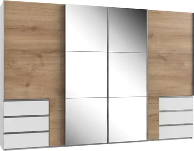 Produktbild von Schwebetürenschrank Level 350cm Kleiderschrank weiß plankeneiche mit Montage (17947)