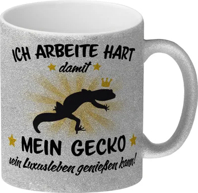 Produktbild von Ich arbeite hart für das Luxusleben meines Geckos Haustier Glitzer-Kaffeebecher