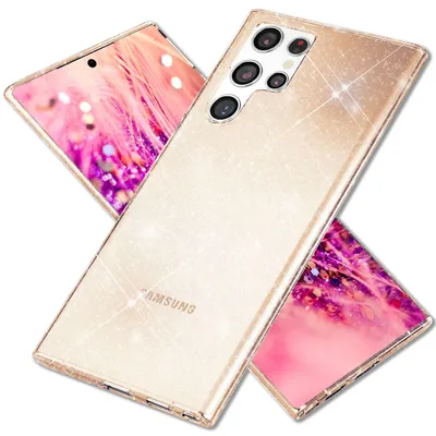 Produktbild von NALIA Glitzernde Schutzhülle für Samsung Galaxy S24 Ultra Hülle, Durchsichtige Silikon Handyhülle mit Diamant Pailletten Gold