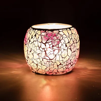 Productafbeelding van Theelichthouder - Glas - Handgemaakt - LED - Roze