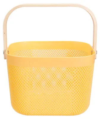 Image de Panier de rangement avec poignée en bambou, 24 cm, jaune, H&L