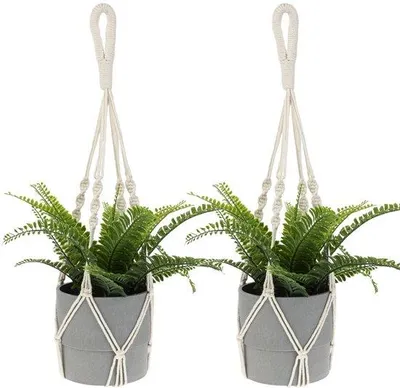 Produktbild von Macramé-Hänge, 2er-Pack, Baumwolllatten, für Pflanztöpfe, Boho-Accessoire, beige, innen und außen, für Wohnzimmer, Balkon, Fenster, Wanddekoration (58 cm)