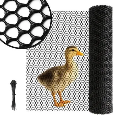 Productafbeelding van Tuinhek, 6 m x 40 cm, zwart, kippendraad, kunststof, konijnengaas, volièregaas, kattenhek, met 30 kabelbinders, woelmuisrooster voor omheining en afbakening van kippenhok, tuinbescherming