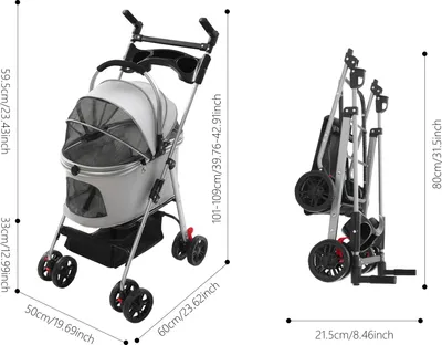 Produktbild von Haustierwagen - Hunde- & Katzenbuggy - Faltbar - Aluminiumlegierung - Oxfordgewebe - Bis 12 kg - Grau