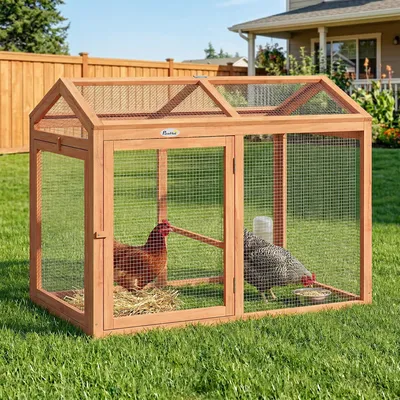 Produktbild von SUGIFT Hühner Freilaufgehege mit Sitzstange, Hühnerstall erweiterbar, Tannenholz Orange | 104 x 70,5 x 84 cm | für 2 Hühner | 6,1 kg