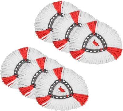 A group of mop heads arranged on a white background.