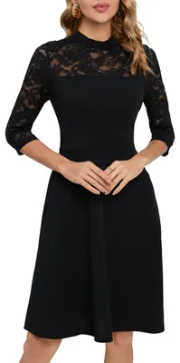 Produktbild von Elegantes Cocktailkleid für Damen mit 3/4-Ärmeln - Retro Rockabilly Stil
