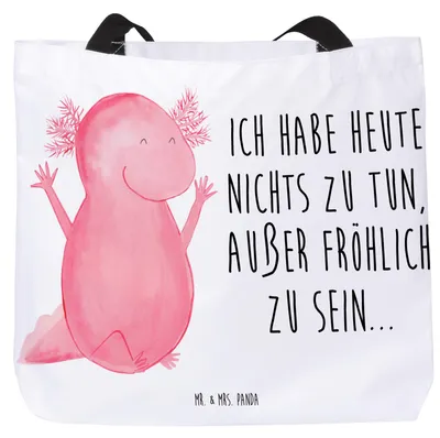 Produktbild von Mr. & Mrs. Panda Schultasche Axolotl Hurra - Weiß - Geschenk, Tote Bag, Motivation, Reisetasche, Zufriedenheit, Stoffbeutel, Lurch, Laptoptasche, Tasche