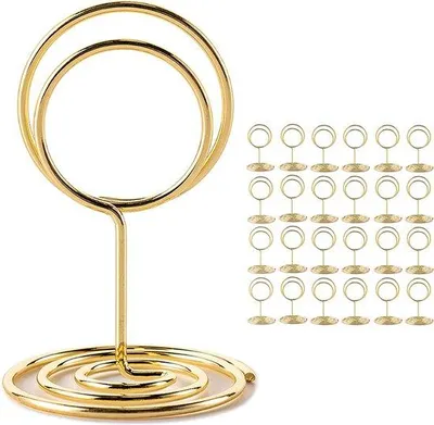 Produktbild von Goldsatz mit Tischnummernhaltern, Platzkartenhaltern, Metallgastrahmen, kleinen Tischnummernhaltern und Tischfotolistraschern, ideal für Hochzeiten, Partys und Geburtstagsfeiern