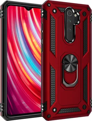 A red phone case with a ring holder is shown against a white background.