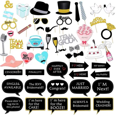 Productafbeelding van Fotobox Accessoires Set met 52 Stuks voor Bruiloft en Feestjes