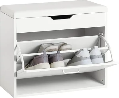 Zdjęcie produktu dla SoBuy ławka na buty szafka na buty szafka do przedpokoju 1 klapa ze składanym siedziskiem tapicerowana poduszka - 60x30x50cm