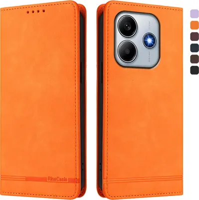 Produktbild von Hülle für Xiaomi Redmi Note 14 4G, Retro Kunstleder Ständer Klapphülle mit Kartenfächer und Magnetische Orange