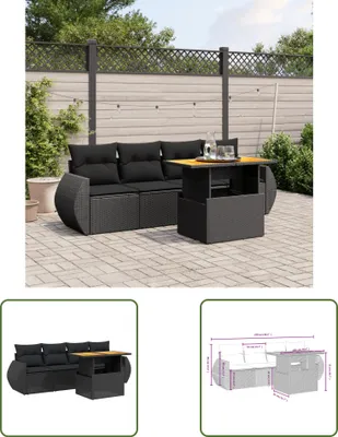 Produktbild von The Living Store 5-tlg. Garten-Sofagarnitur mit Kissen Schwarz Poly Rattan