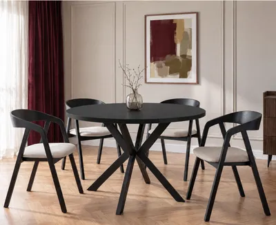 Produktbild von Runder Ausziehbarer Esstisch - Loft Style Tisch mit Metallbeinen - 100 bis 180 cm - Industrieller Tisch für Wohnzimmer - Spacesaver - Schwarz - 100 cm