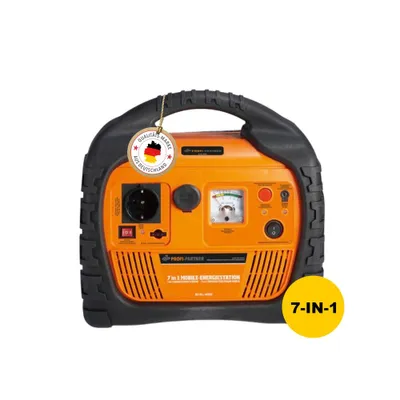 Produktbild von PROFI-PARTNER Mobile 7-in-1-Energiestation – Starthilfe, 18-Bar-Kompressor, 230-V-Steckdose 400 W, USB Quick Charge 3.0, LED-Licht & Radio