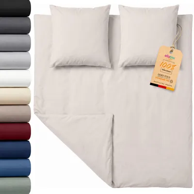 Produktbild von EllaTex Premium Mikrofaser Bettwäsche 200x220 + 2x 80x80 cm – große Bettwäschegarnitur mit Reißverschluss, Farbe: Creme