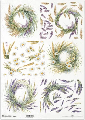 Produktbild von Reispapier Decoupage Bastelpapier für Decoupage A3 ITD-1263L Feldblumengirlanden