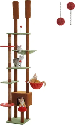 Produktbild von Purpurra Kratzbaum Höhenverstellbar mit Blättern/Champignon, Hängematte, 135/ 230 cm