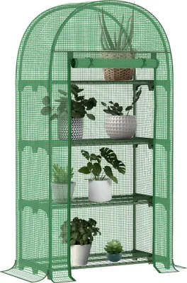 Image de Outsunny Serre de jardin PE avec étagères 4 niveaux, serre de balcon, bâche renforcée 130 g/m², châssis en acier, porte zippée enroulable, pour légumes plantes fleurs, 80 x 49 x 160 cm, vert