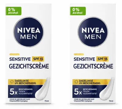 Immagine prodotto di 2 confezioni di crema viso NIVEA MEN Sensitive con SPF 15 - 75 ml ciascuna - confezione